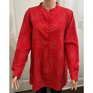 Ralph Lauren XL Red Tan Lightweight Blouse Long Sleeve Relax